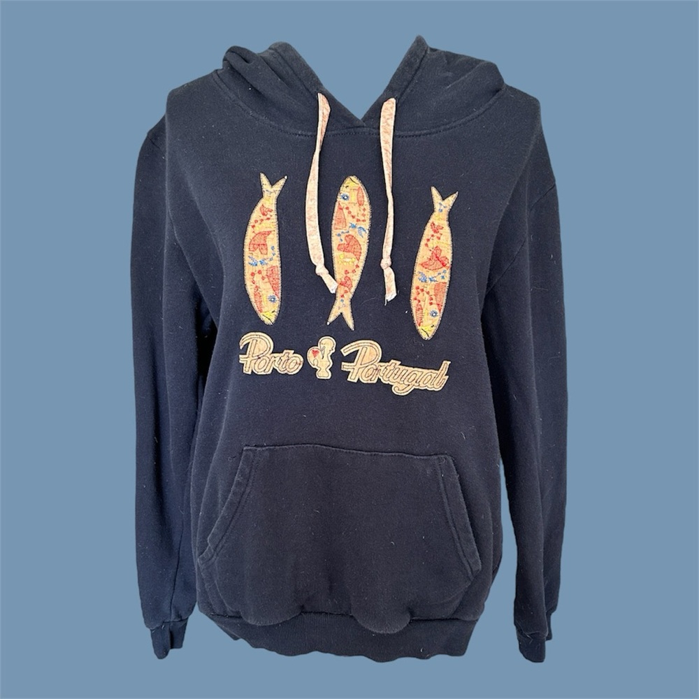 Navy Blue Portugal Fish Print Hoodie